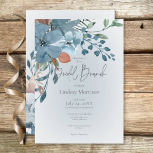 Boho Rust & Blue Floral on White Bridal Brunch Einladung