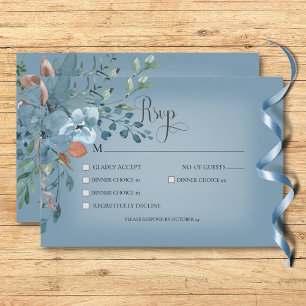 Boho Rust & Blue Floral Wedding Blue Dinner RSVP Karte