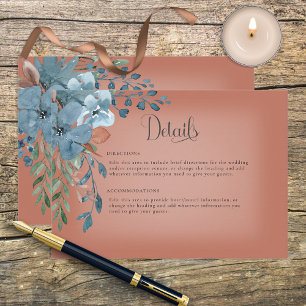 Boho Rust & Blue Floral Wedding Details Card Begleitkarte