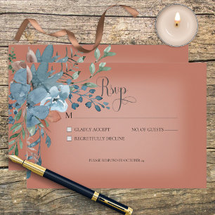 Boho Rust & Blue Floral Wedding Response Card RSVP Karte