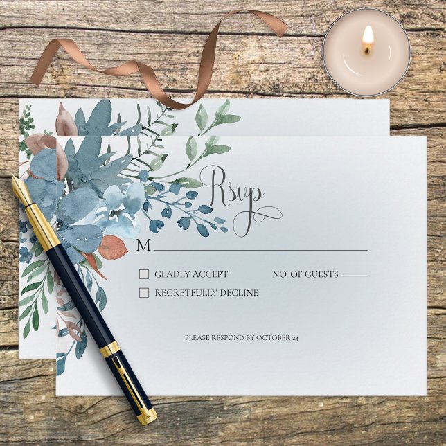 Boho Rust & Blue Floral Wedding Response Card RSVP Karte (Von Creator hochgeladen)
