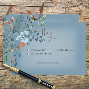 Boho Rust & Blue Floral Wedding Response Card RSVP Karte