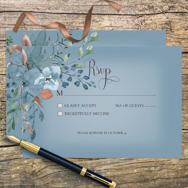 Boho Rust & Blue Floral Wedding Response Card RSVP Karte (Von Creator hochgeladen)