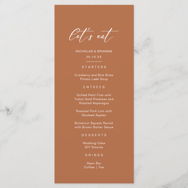 Boho Rust Burnt Orange Terracotta Wedding Menükarte (Vorderseite)