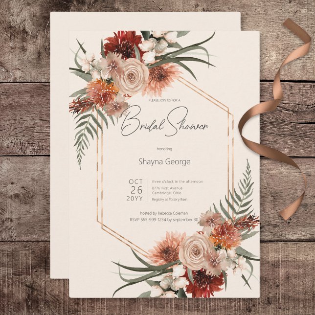 Boho Rust & Cream Fall Floral Brautparty Einladung (Boho Rust & Cream Fall Floral Bridal Shower Invitation)