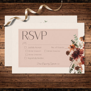 Boho Rust & Cream Fall Floral Drei Abendessen RSVP Karte
