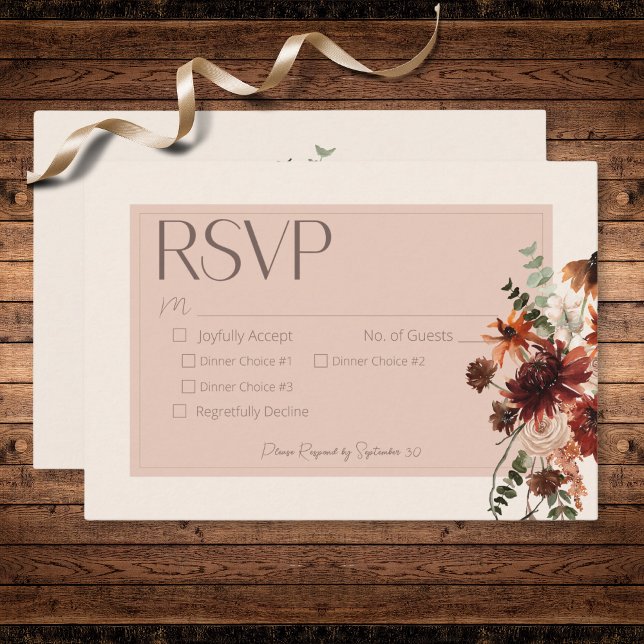 Boho Rust & Cream Fall Floral Drei Abendessen RSVP Karte (Boho Rust & Cream Fall Floral Three Dinner RSVP Card)