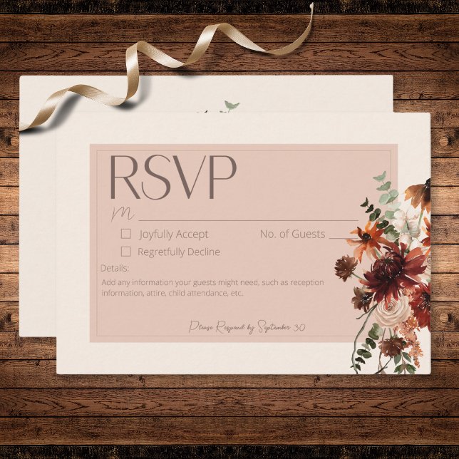 Boho Rust & Cream Fall Floral No Dinner RSVP Karte (Boho Rust & Cream Fall Floral No Dinner RSVP Card)