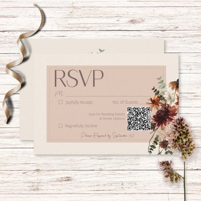 Boho Rust & Cream Fall Floral RSVP Karte (Von Creator hochgeladen)