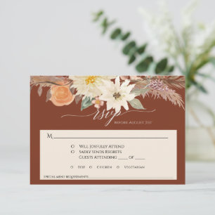BOHO Rust Earthy Fall Floral Pampas Grass Wedding RSVP Karte