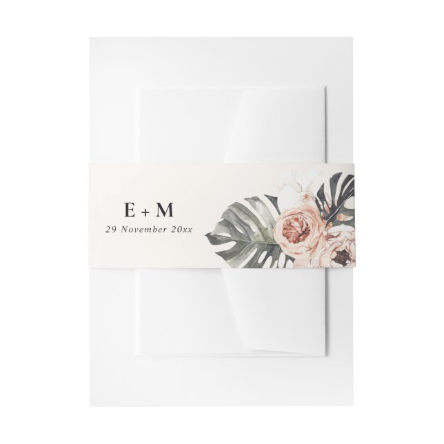 BOHO RUST MONSTERA PEONY FLORAL WATERCOLOR WEDD EINLADUNGSBANDEROLE (Vorderseite Beispiel)