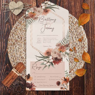 Boho Rust & Neutral Fall Floral Cream Dinner All In One Einladung