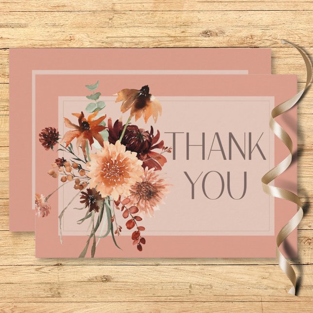 Boho Rust & Neutral Fall Floral Peach Hochzeit Dankeskarte (Boho Rust & Neutral Fall Floral Peach Rust Wedding Thank You Card)