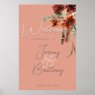 Boho Rust & Neutral Fall Floral Peach Hochzeit Poster