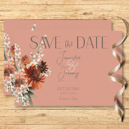 Boho Rust & Neutral Fall Floral Peach Hochzeit Save The Date