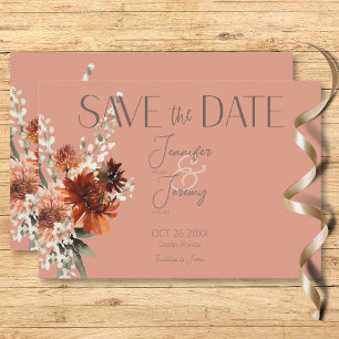 Boho Rust & Neutral Fall Floral Peach Hochzeit Save The Date