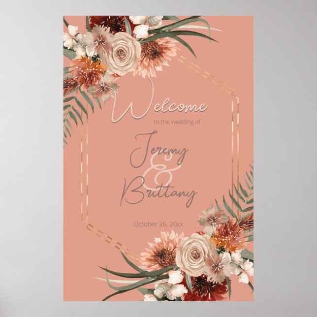 Boho Rust & Neutral Fall Floral Pfirsichrahmen Poster (Vorne)