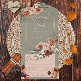 Boho Rust & Neutral Fall Floral Sage Green Dinner All In One Einladung