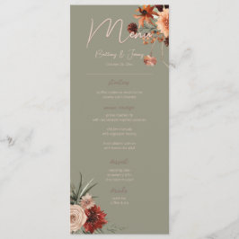 Boho Rust & Neutral Fall Floral Sage Green Script Menükarte