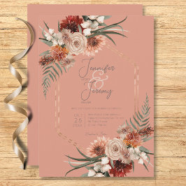 Boho Rust & Neutral Peach Rust Fall Blumenhochzeit Einladung