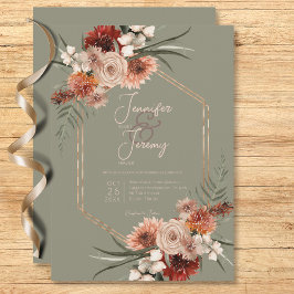 Boho Rust & Neutral Sage Green Fall Floral Einladung