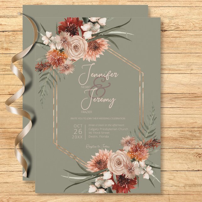 Boho Rust & Neutral Sage Green Fall Floral Einladung (Boho Rust & Neutral Sage Green Fall Floral Invitation)