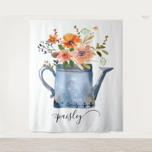 Boho Rust Orange Wasserfarben Blume Wassersport Do Wandteppich