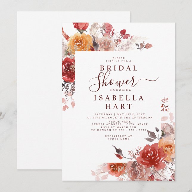 Boho Rust Terracotta Burnt Orange Brautparty Einladung (Vorne/Hinten)