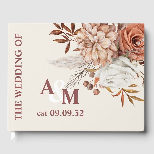 Boho Rust Terracotta Dried Fan Blume Hochzeit Gästebuch (Vorderseite)