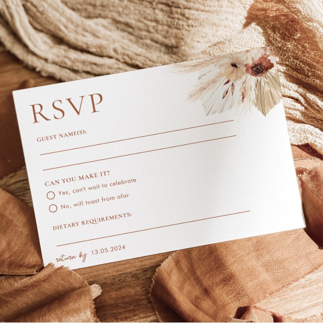 Boho Rust Terracotta Wedding RSVP Postcard (HAZEL | RSVP Postcard Matching items available)