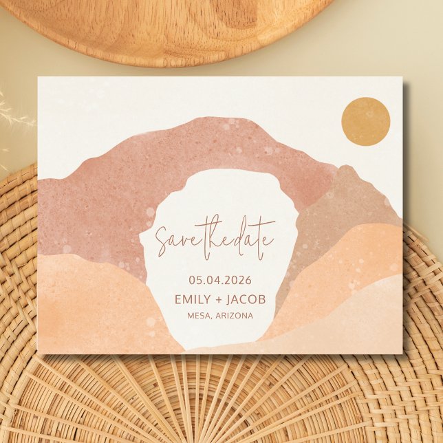 Boho Rust Terracotta Wüste Wedding retten das Datu Ankündigungspostkarte (Boho Rust Terracotta Desert Wedding Save the Date)