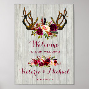 Boho Rustic Antler Blumenzettel Poster