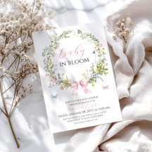 Boho Rustic Baby in Bloom Pink Bow Baby Dusche