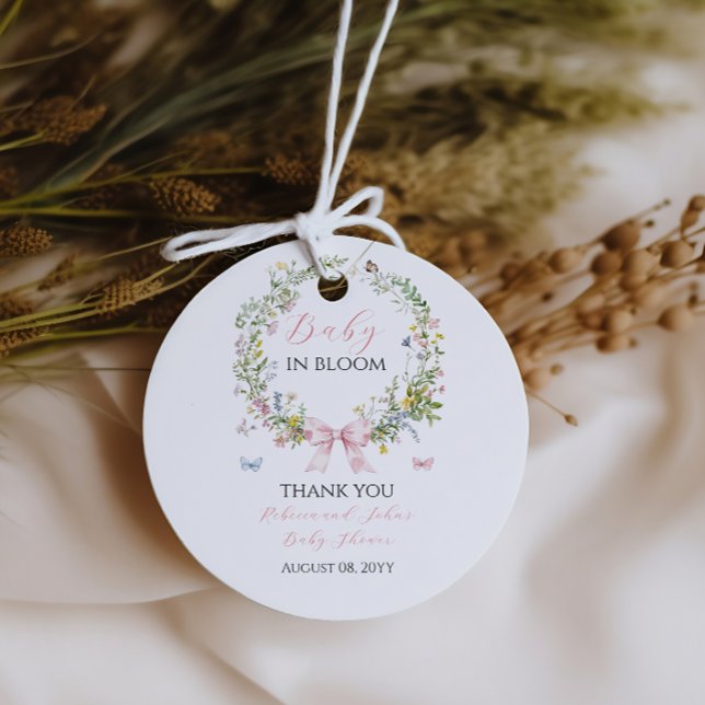 Boho Rustic Baby in Bloom Pink Bow Baby Dusche Geschenkanhänger (Von Creator hochgeladen)