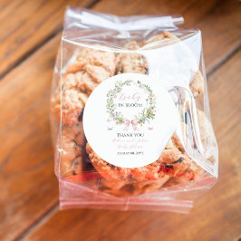 Boho Rustic Baby in Bloom Pink Bow Baby Dusche Runder Aufkleber