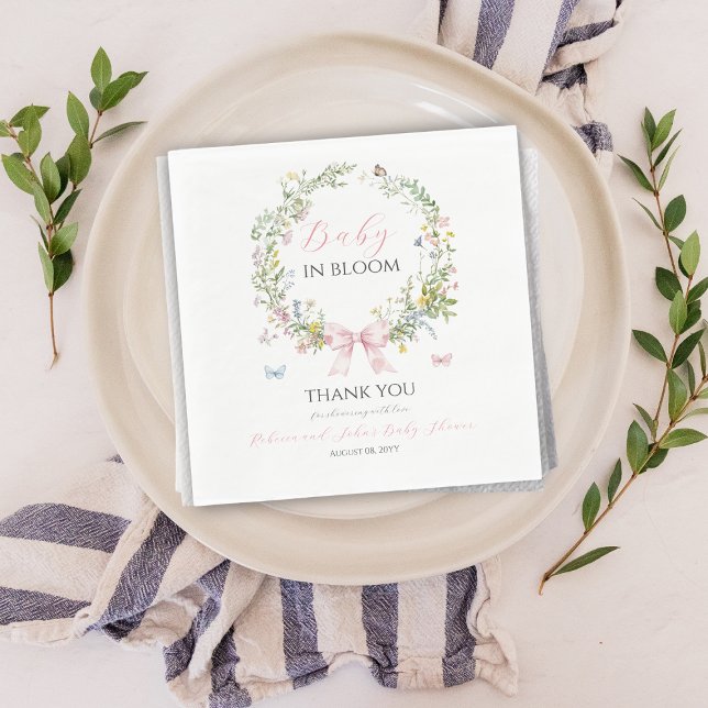Boho Rustic Baby in Bloom Pink Bow Baby Dusche Serviette (Von Creator hochgeladen)