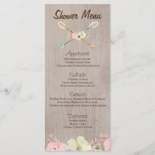 Boho Rustic Baby oder Brautparty, Hochzeitsmenü Menükarte