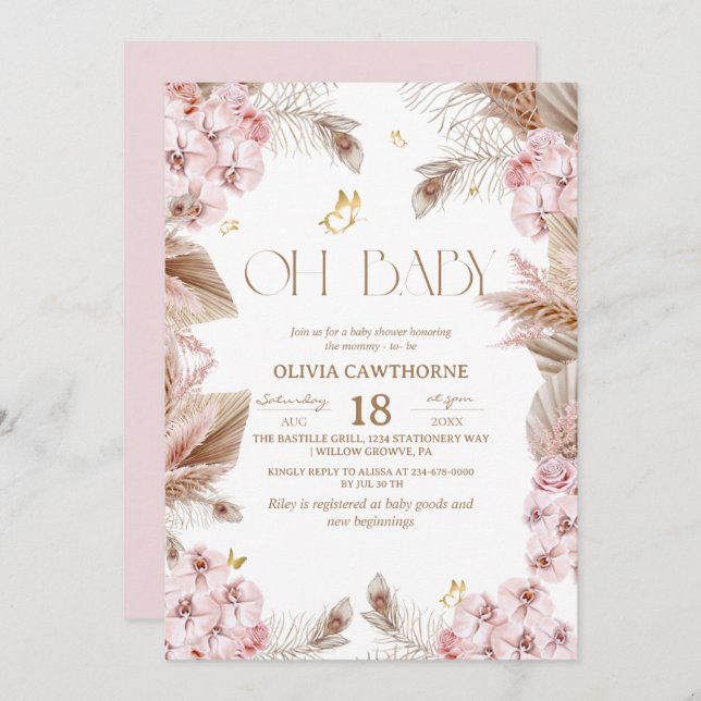 Boho Rustic Baby Shower Invitation Einladung (Vorne/Hinten)