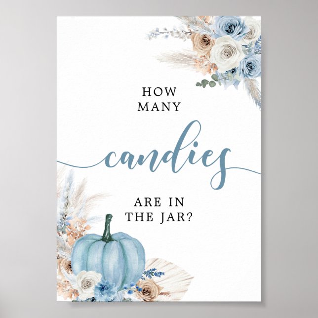 Boho Rustic Blue Pumpkin Fall Candies Sign Poster (Vorne)