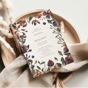 Boho Rustic Botanical Burgundy Border Wedding Einladung
