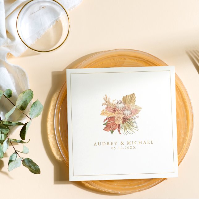 Boho Rustic Driving Floral Palm Leaf Wedding Serviette (Von Creator hochgeladen)