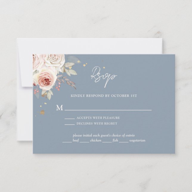 Boho Rustic Dusty Blue Wedding RSVP Karte (Vorderseite)