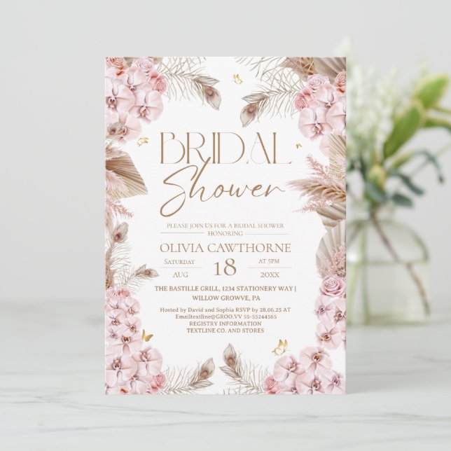 Boho Rustic Dusty Pink Bridal Shower Invitation Einladung (Stehend Vorderseite)
