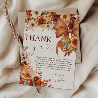 Boho Rustic Fall Floral Baby Dusche Danke Karte