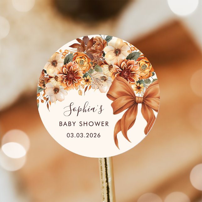 Boho Rustic Fall Floral Baby Shower  Runder Aufkleber (Von Creator hochgeladen)