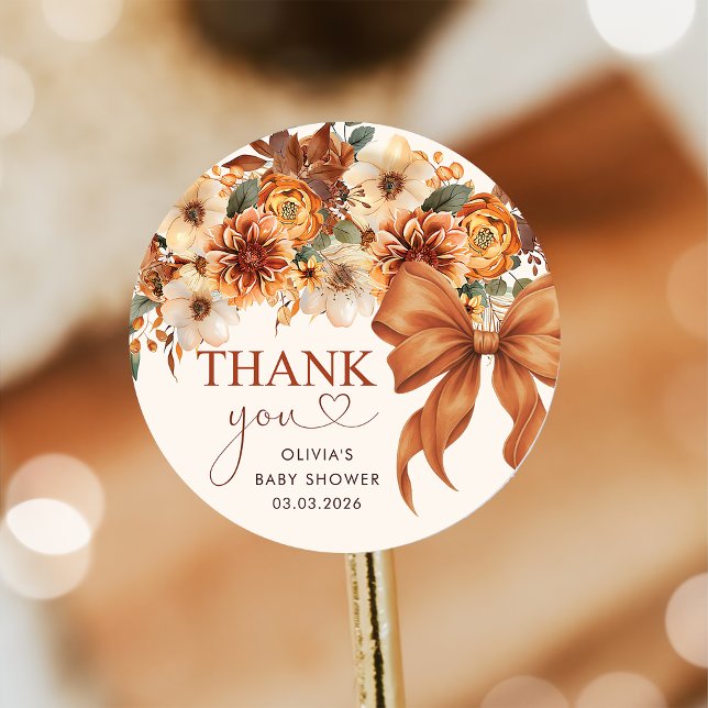 Boho Rustic Fall Floral Baby Shower  Runder Aufkleber (Von Creator hochgeladen)