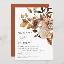 Boho Rustic Fall Floral Burnt Orange Wedding Einladung