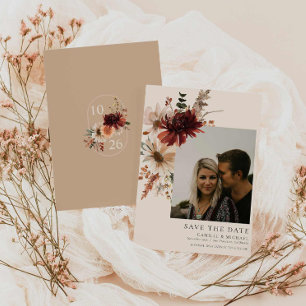 Boho Rustic Fall Floral Foto Save the Date Einladung