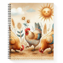 Boho Rustic Farm Illustriert Chickens Notebook