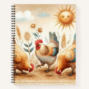 Boho Rustic Farm Illustriert Chickens Notebook Notizbuch